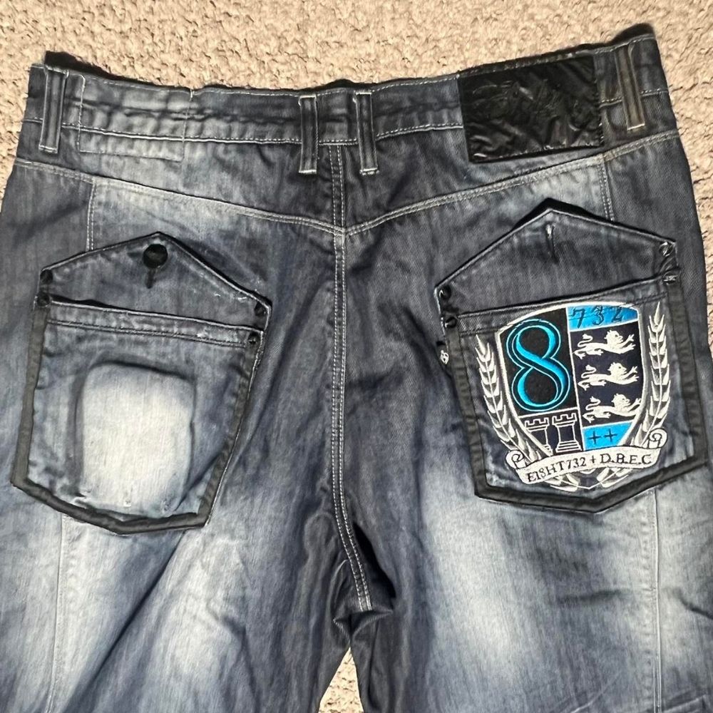 Relaxed Blue and Black Jeans with Vintage Fading